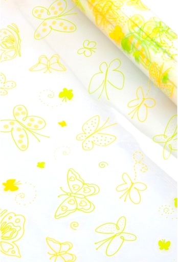 [K1080034] Cadeaufolie Transparant Vlinders Groen & Geel 70cm x 50meter