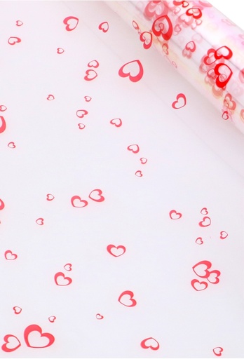 [K1080149] Cadeaufolie Transparant Love Rode Hartjes 70cm x 50meter 35my