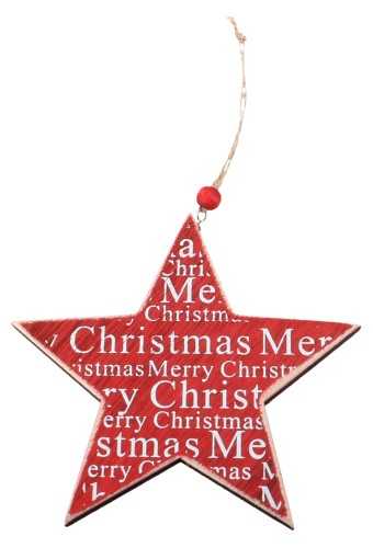 [K1340409] Decoratie Hanger Houten Red Star Christmas Koord 13cm 1stuks OP IS OP