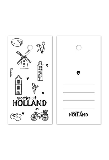 [K1020476] Kadokaartje Groetjes Uit Holland  Zwart Wit 8x4cm 100stuks