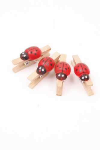 [K1340024] Houten Decoratie Lieveheersbeestje Met Knijper Rood MINI 1.5cm 50stuks