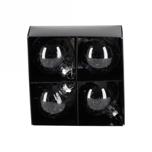 [1682021] Jens Living Glitter Kerstballen Zwart set van 4stuks 5x5x5cm 1stuks