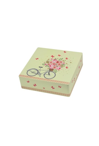 [1630515] Blikken Bike and Flowers 18.3x18.3x5.5cm 12stuks