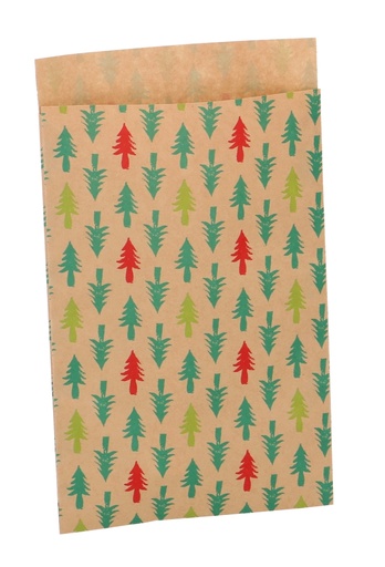 [K1230330] Kerstzakjes Kraft Tree Green Red 12x19 200stuks
