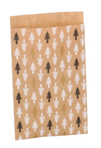 [K1230329] Kerstzakjes Kraft Tree Black White Gold 12x19cm 200stuks