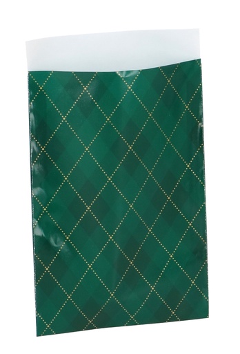 [K1230322] Kerstzakjes Groen Met Gouden Ruit 12x19cm 200stuks