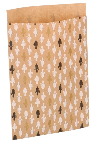 [K1230328] Kerstzakjes Kraft Tree Black White Gold 17x25cm 200stuks