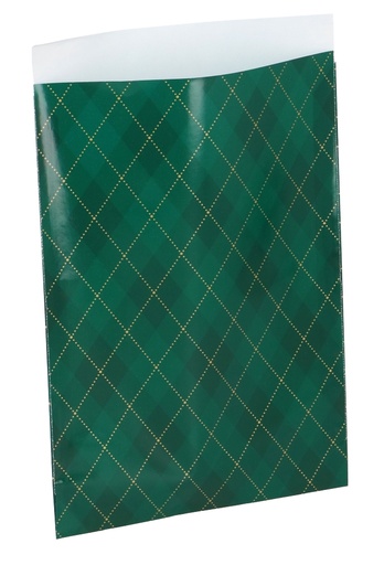 [K1230323] Kerstzakjes Groen Met Gouden Ruit 17x25cm 200stuks