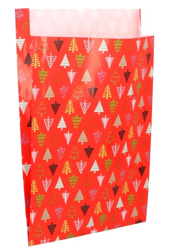 [K1230327] Kerstzakjes Christmas Tree Red MET ZIJVOUW 25x34+4cm 100stuks