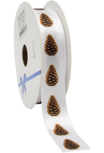 [K1391331] Kerstlint Satijn Lint Fotoprint Dennenappel 23mm x 20meter