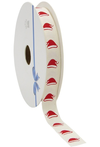 [K1391341] Kerstlint Katoen Kerstmuts Rood 15mm x 20meter