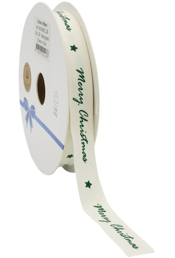 [K1391339] Kerstlint Katoen Merry Christmas Groen 15mm x 20meter