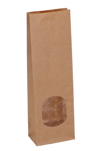 [K1240008] Blokbodemzakjes Kraft Met Venster Sealbaar 8x5x25cm 100stuks