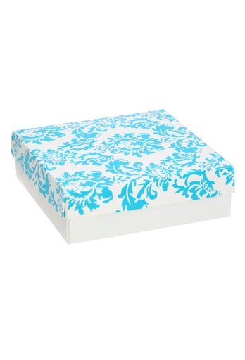 [1450105] Geschenkdoos 12.5x12.5x4cm Bert Baroc Wit & Turkois 50stuks