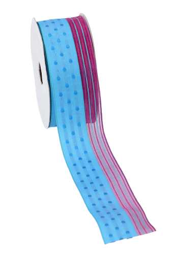 [K1390046] Luxe Lint Doty & Stripes Paars & Blauw Met IJzerdraad 38mm x15meter