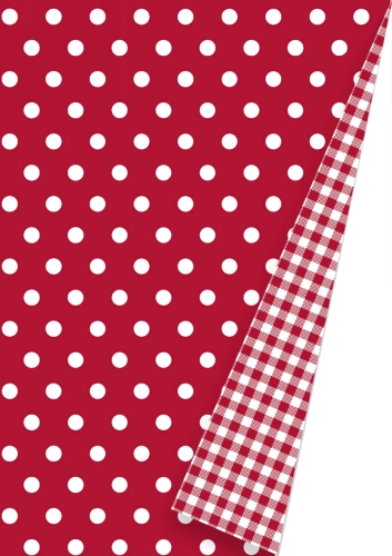 [1050044] Geschenkpapier Coated Dots Red & Vichy Dubbelzijde 30cm x 200meter