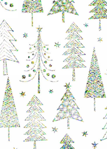 [180067-70] Kerstpapier Holographic cedar trees white 70cm x 200meter