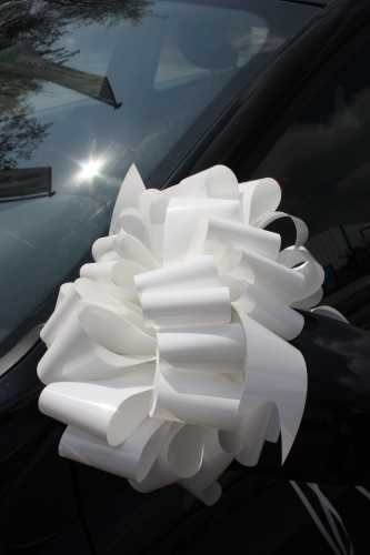 [K1420322-2] Strik Lak Wit Met Twee Dubbele Strik doosnee 30 cm lint 6.8cm