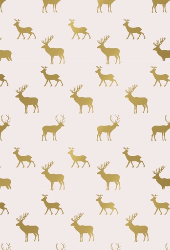 [180134-70] Kerstpapier Coated graceful deer creme & goud 70cm x 200meter
