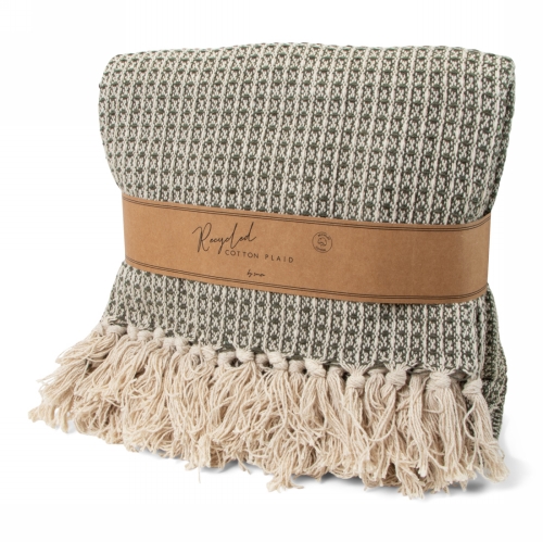 [1681377] Jens Living Recycled Cotton Plaid Wafel Groen 130x180x0.3cm 1stuks