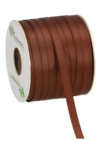 [K1300150] Satijn Dubbel Lint 6mm x 100 meter Bruin