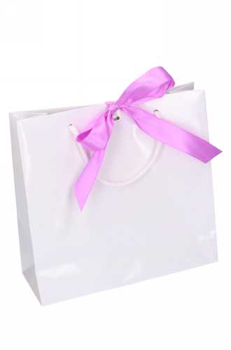 [K1110297] Kadotasje Sora Wit Glans Met Koord & Lintgleuf 23x9x23cm 10stuks