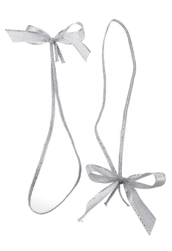 [K1420045] Strikje Metallic Lint Zilver Met Elastiek 20cm 7x6cm 100stuks