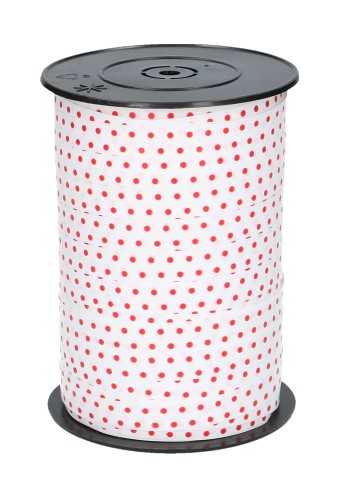 [K1010238] Krullint Dots Wit & Rood 10mm x 225 meter
