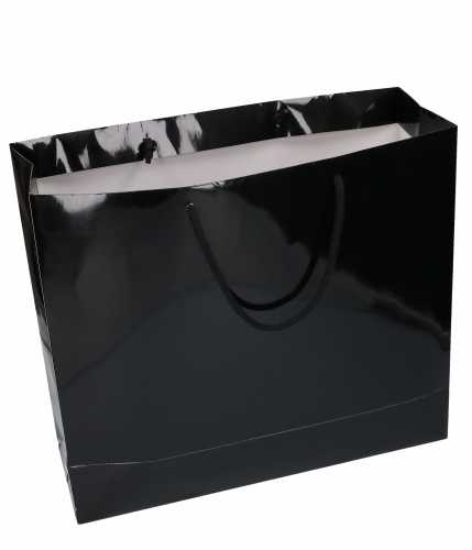 [K1110299] Kadotasjes Rome Uni Zwart Glanzend Met Koord 41x14x36cm 10stuks