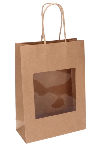 [K1110303] Kadotasjes Lenno Met Handvat & Venster Bruin 18x8x24cm 10stuks