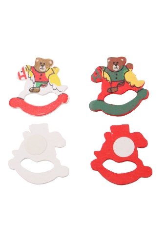 [K1340071] Houten Decoratie Hobbelpaard Met Beer 3cm x 2.8cm 100stuks