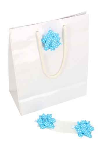 [K1370019] Tassensluiter 2x Mini Bows R50mm Dots Blauw Met Plakker 50stuks