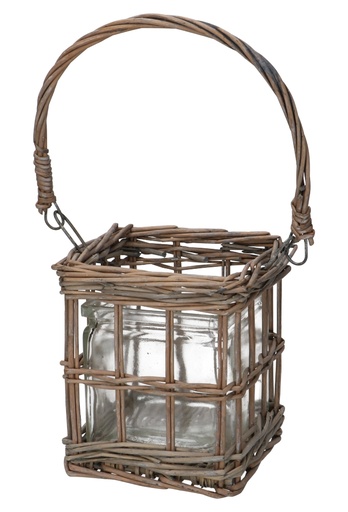 [1190199] Rietenmanden Potje vierkant met glas en hengsel stonewash 10stuks