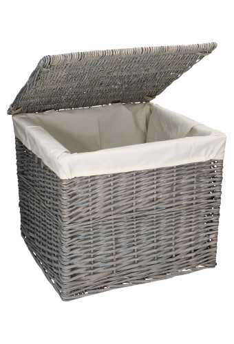 [1190707] Rietenmanden stonew. gevoerd met deksel en handgrepen 40x40x35cm 2st