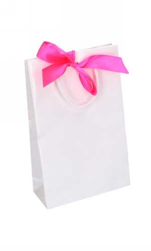 [K1110312] Kadotasje Sora Wit Glans Met Koord & Lintgleuf 16x7x25cm 10stuks