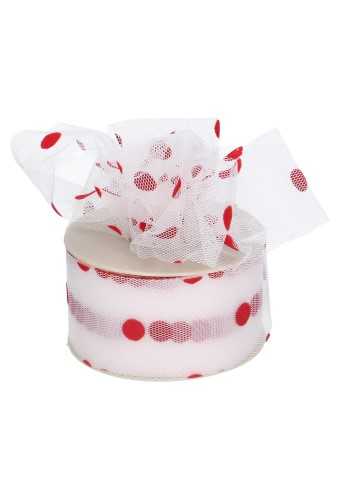 [K1410014] Tule Lint Wit Met Rode Stippen 50mm x 25meter