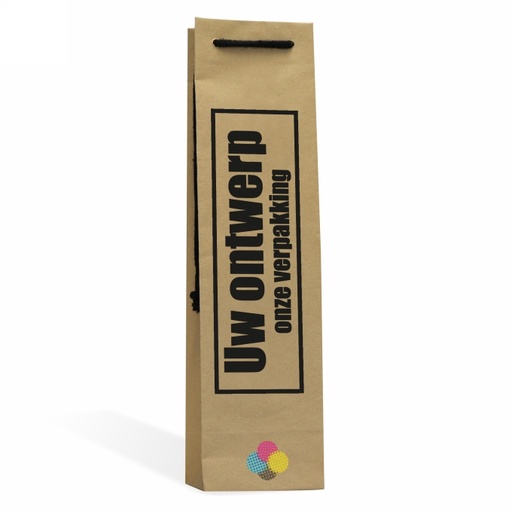 [1540055] Kraft Wijn Tassen Bedrukken Met Logo 120GRAM & Koord 10x9x40cm