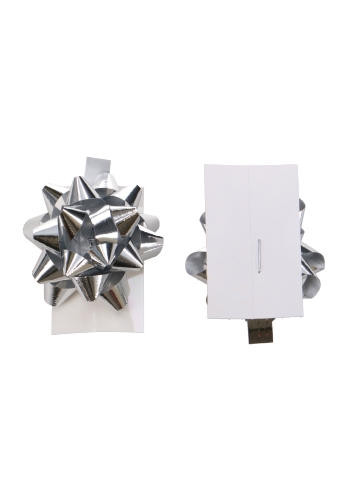 [K1370031] Mini Bows Strik Rond 35mm Metallic Zilver Met Plakker 100stuks