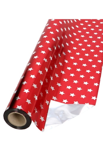 [K1080009] Cadeaufolie Metallic Rood Met Ster Zilver 70 x 50meter 30 mic OP IS OP