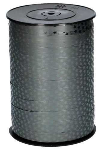 [K1010157] Kerst Krullint Metallic Zwart Sterren 10mm x 225meter