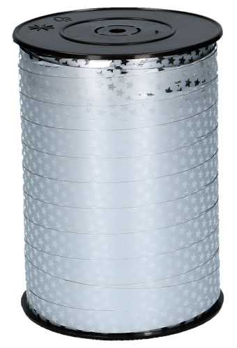 [K1010159] Kerst Krullint Metallic Zilveren Sterren 10mm x 225meter