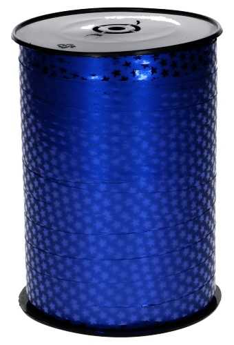 [K1010160] Kerst Krullint Metallic Blauw Sterren 10mm x 225meter