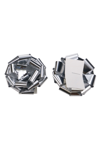 [K1370027] Strikje Fiocchi R70mm Lint 19mm Metallic Zilver Met Plakker 40stuks