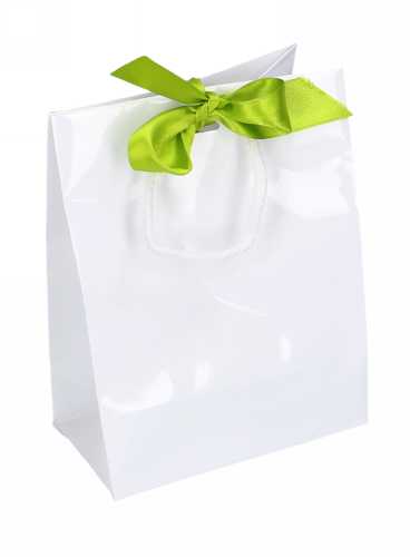 [K1110327] Kadotasje Sora Wit Glans Met Koord & Lintgleuf 15x9x20cm 10stuks