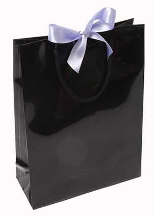 [K1110330] Kadotasje Sora Zwart Glans Met Koord & Lintgleuf 24x10x32cm10stuks