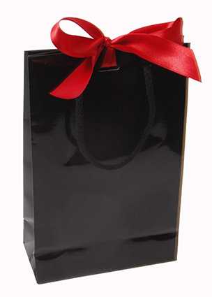 [K1110331] Kadotasje Sora Zwart Glans Met Koord & Lintgleuf 16x7x25cm 10stuks