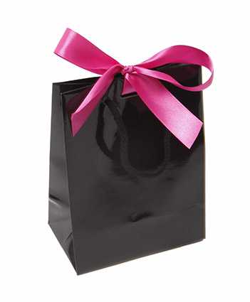 [K1110332] Kadotasje Sora Zwart Glans Met Koord & Lintgleuf 15x9x20cm 10stuks