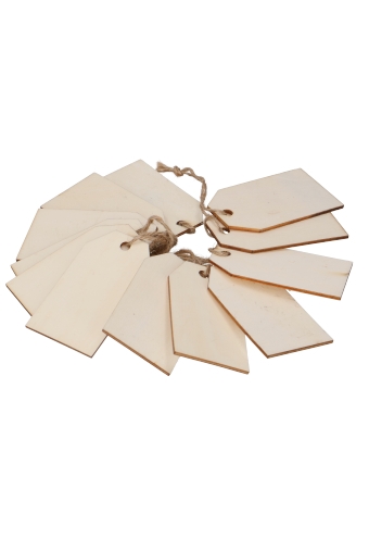 [K1020133] Kadokaartje HOUT 8x4.5cm Naturel Blanco & Koord 12stuks