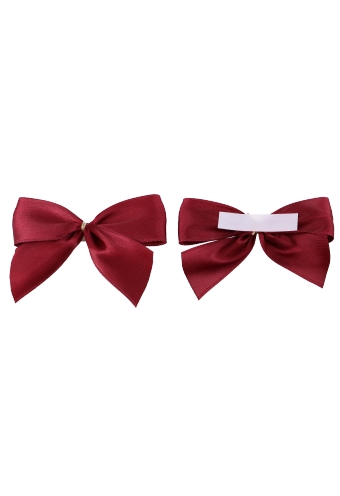 [K1420091] Luxe Strikje Satijn Bordeaux & Plakker 7.5x6cm 250stuks