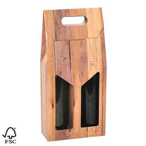 [1170498] Wijndozen 2 fles Draagdoos Wood 19x9x35cm FSC® 50stuks